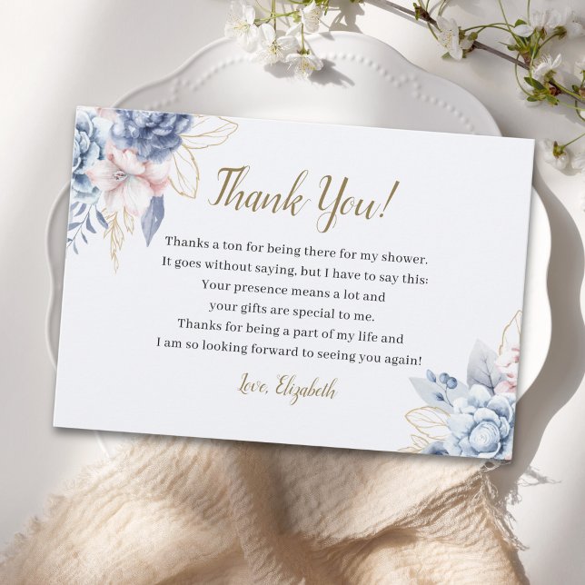 Tarjeta De Agradecimiento Charming Bridal Shower with Blue-Toned Flowers (Subido por el creador)