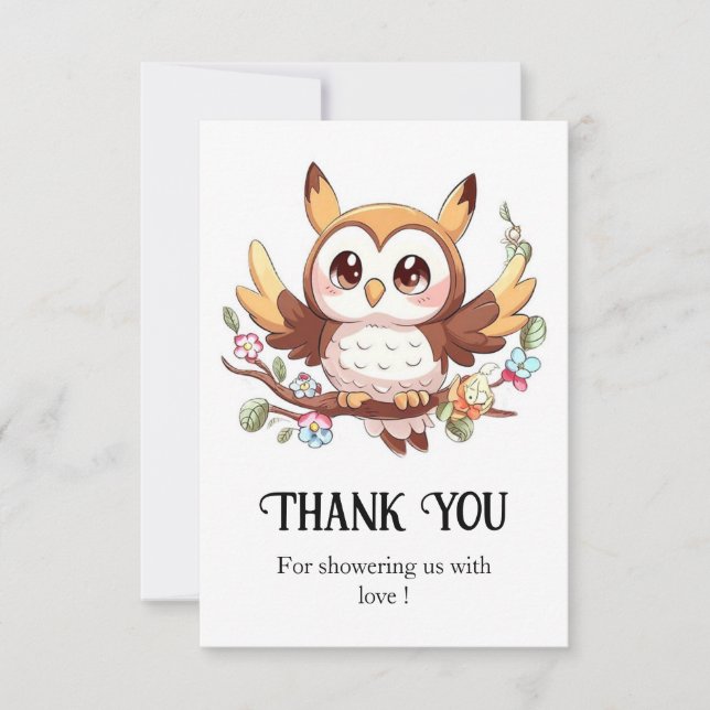 Tarjeta De Agradecimiento Charming Cute Owl Baby Shower (Anverso)