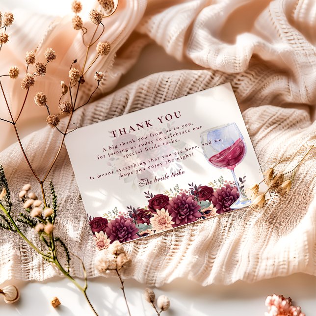 Tarjeta De Agradecimiento Cheers to Love Burgundy Floral Bridal Shower (Subido por el creador)