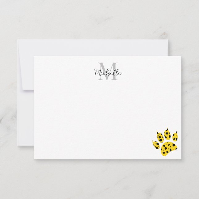Tarjeta De Agradecimiento Cheetah Paw Print Custom Monogram  (Anverso)