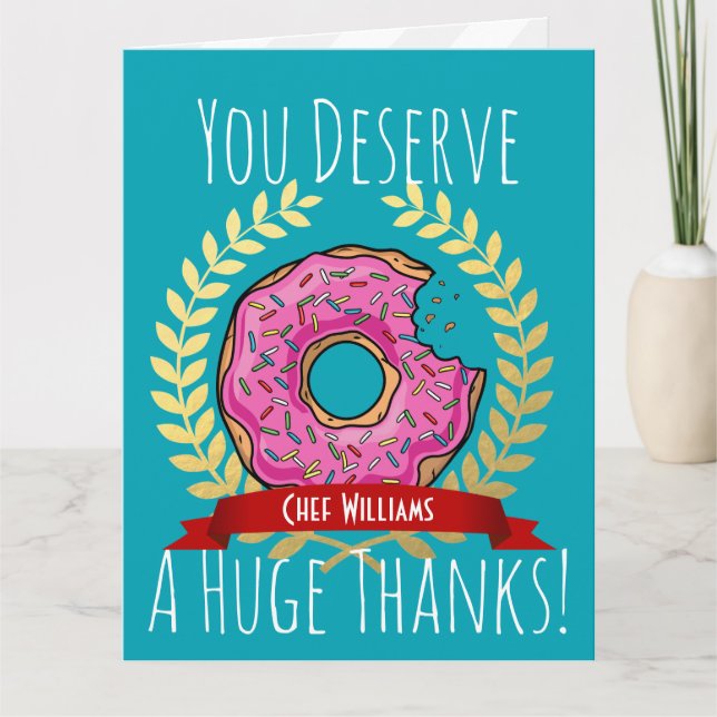 Tarjeta De Agradecimiento Chef Gigante Rosa Donut | Cook Gracias (Anverso)