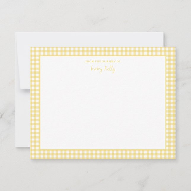 Tarjeta De Agradecimiento Cheque de Gingham amarillo Llanto Gracias (Anverso)