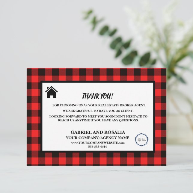 Tarjeta De Agradecimiento Cheques de búfalo de negocio del agente inmobiliar (Anverso de pie)