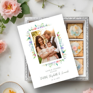 Tarjeta De Agradecimiento Cherish Cute Floral Frame Christening Photo