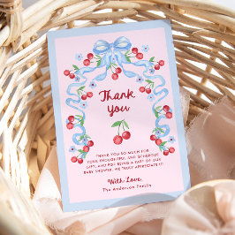 Tarjeta De Agradecimiento Cherries Retro Rosa | Baby Shower