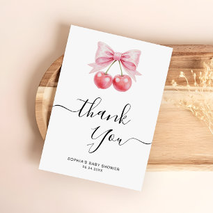 Tarjeta De Agradecimiento Cherry Baby Shower Black Script caligrafía
