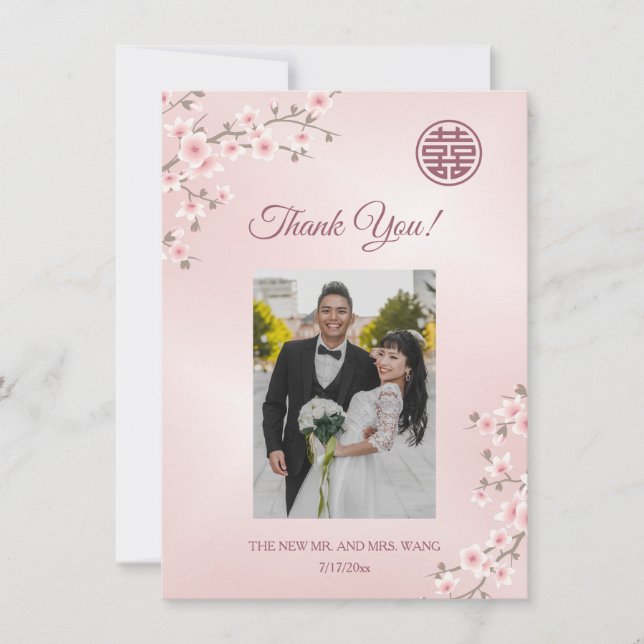 Tarjeta De Agradecimiento Cherry Blossom Boda Gracias (Anverso)
