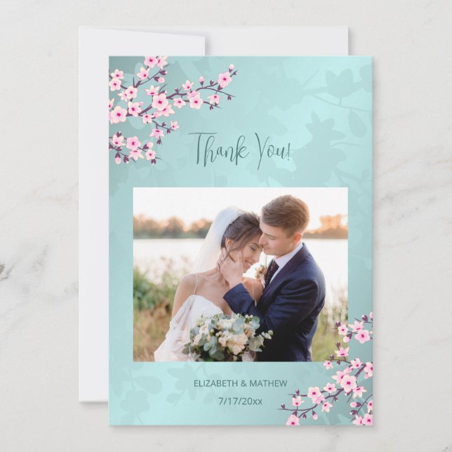 Tarjeta De Agradecimiento Cherry Blossom Photo Boda Gracias (Anverso)