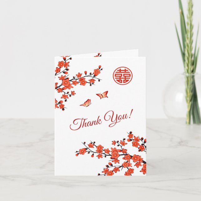 Tarjeta De Agradecimiento Cherry Blossom Photo Chinese Boda Gracias (Anverso)