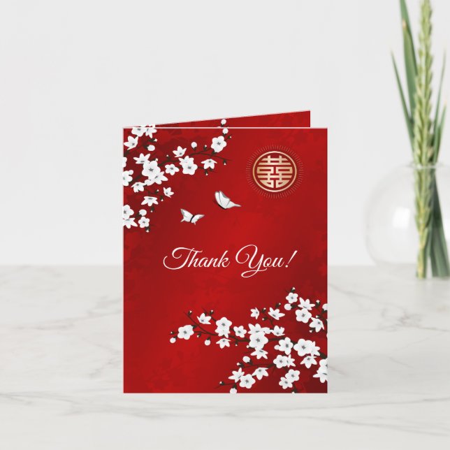 Tarjeta De Agradecimiento Cherry Blossom Photo Chinese Boda Gracias (Anverso)