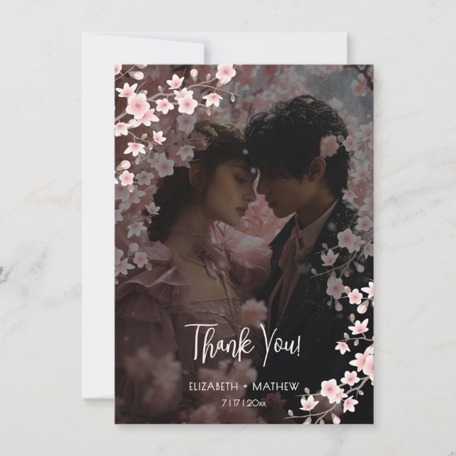 Tarjeta De Agradecimiento Cherry Blossom Photo Wedding Thank You (Anverso)