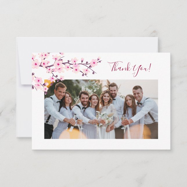 Tarjeta De Agradecimiento Cherry Blossom Photo Wedding Thank You Card (Anverso)