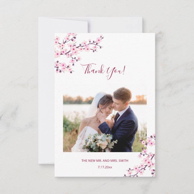Tarjeta De Agradecimiento Cherry Blossom Photo Wedding Thank You Card (Anverso)