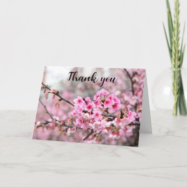 Tarjeta De Agradecimiento Cherry Blossom Pink Floral Boda Gracias (Anverso)