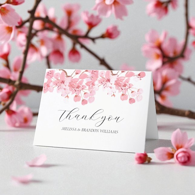 Tarjeta De Agradecimiento Cherry Blossom Pink Floral Boda Gracias (Subido por el creador)