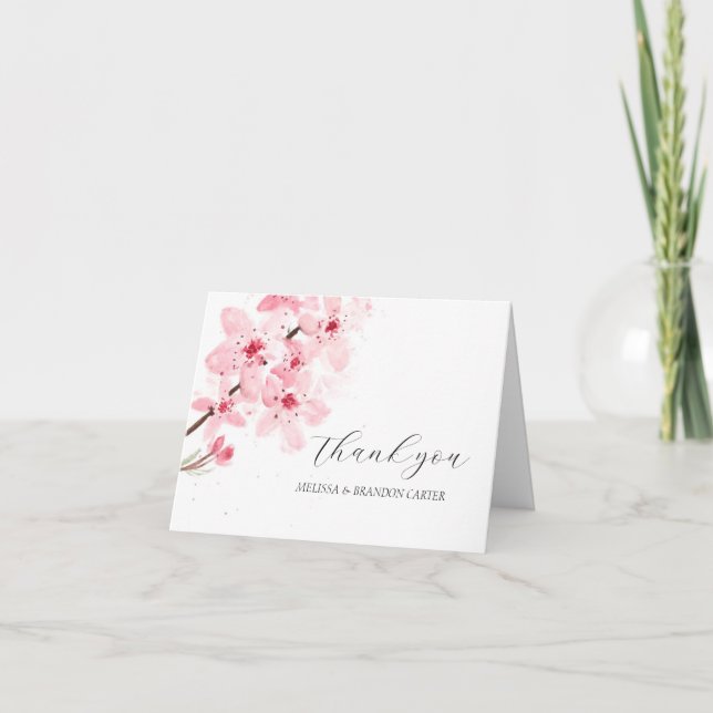 Tarjeta De Agradecimiento Cherry Blossom Pink Floral Boda Gracias (Anverso)