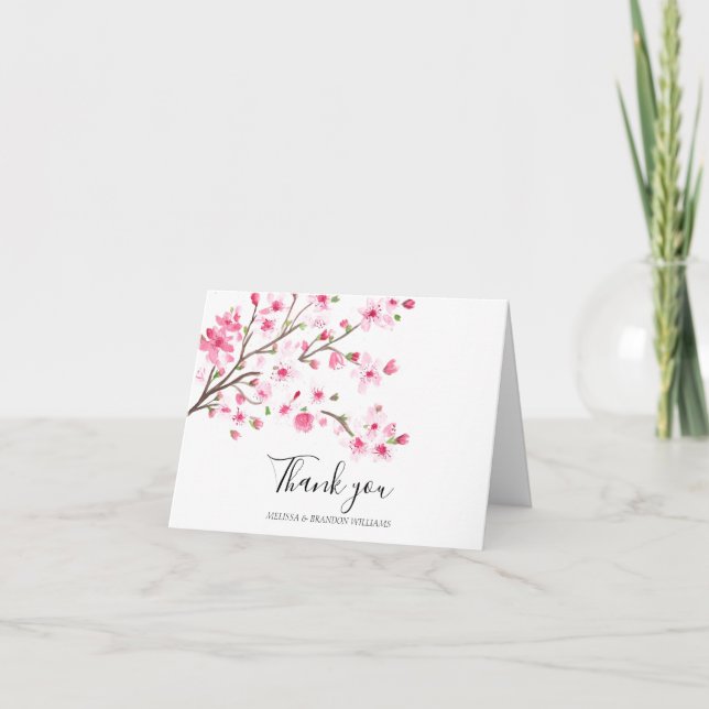 Tarjeta De Agradecimiento Cherry Blossom Pink Floral Boda Gracias (Anverso)