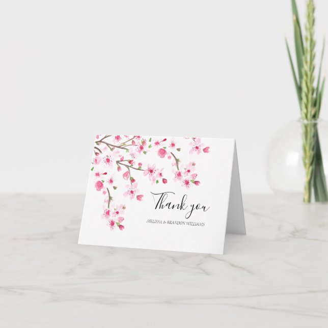 Tarjeta De Agradecimiento Cherry Blossom Pink Floral Boda Gracias (Anverso)