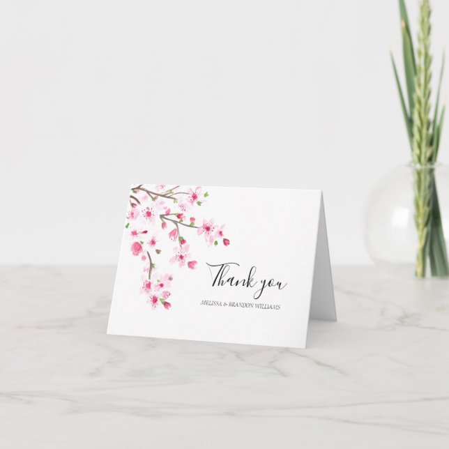 Tarjeta De Agradecimiento Cherry Blossom Pink Floral Boda Gracias (Anverso)
