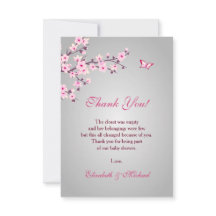 Cherry Blossom Pink Gray Baby Shower Gracias