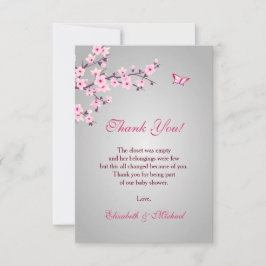 Tarjeta De Agradecimiento Cherry Blossom Pink Gray Baby Shower Gracias