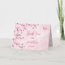 Tarjeta De Agradecimiento Cherry Blossom Pink Marble Gracias Baby Shower