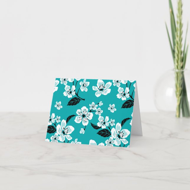 TARJETA DE AGRADECIMIENTO CHERRY BLOSSOM - SAKURA (TEAL) (Anverso)
