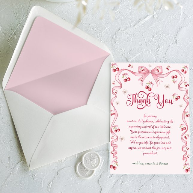 Tarjeta De Agradecimiento Cherry Bow Chica Baby Shower (Subido por el creador)