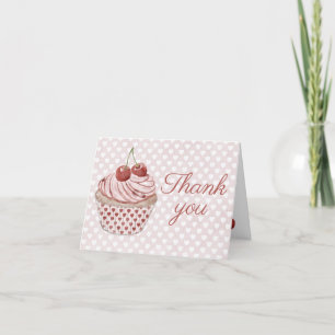 Tarjeta De Agradecimiento Cherry Cupcake Coquette Watercolor Pink Heart
