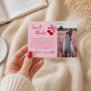 Tarjeta De Agradecimiento Cherry Despedida de Soltera Foto Rosa y Rojo