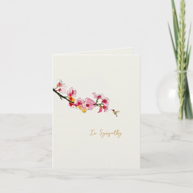 Tarjeta De Agradecimiento Cherry Flower and Humming bird Sympathy card (Anverso)