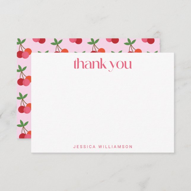 Tarjeta De Agradecimiento Cherry Fruit Red Pink Green Cute Personalizado (Anverso / Reverso)