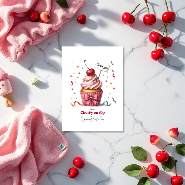 Tarjeta De Agradecimiento Cherry On Top Baby Shower (Cherry On Top Baby Shower Thank You Card)