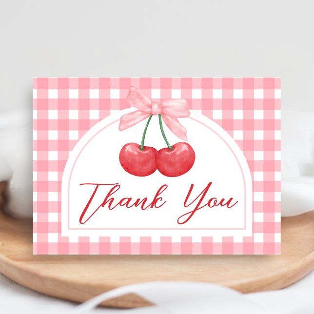 Tarjeta De Agradecimiento Cherry on Top Baby Shower en Español (Gingham Cherry Baby Shower Thank you Card
)
