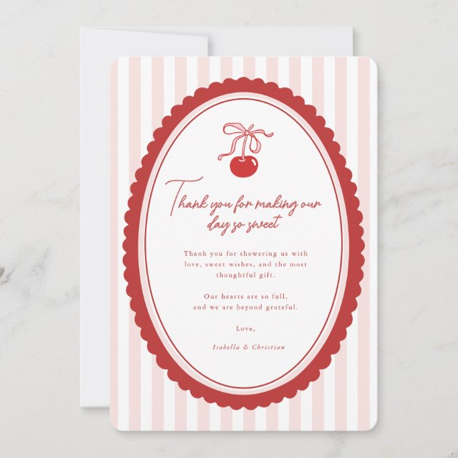 Tarjeta De Agradecimiento Cherry on Top Coquette Bow Thank You Card  (Anverso)