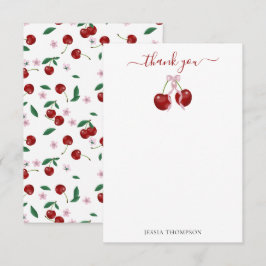 Tarjeta De Agradecimiento Cherry On Top Moderne Baby Shower Pink Bow Chica