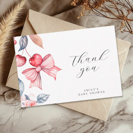 Tarjeta De Agradecimiento Cherry on Top Pink Bow Coquette Baby Shower