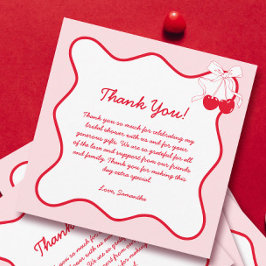 Tarjeta De Agradecimiento Cherry rosa rojo Valentines ducha de novias gracia