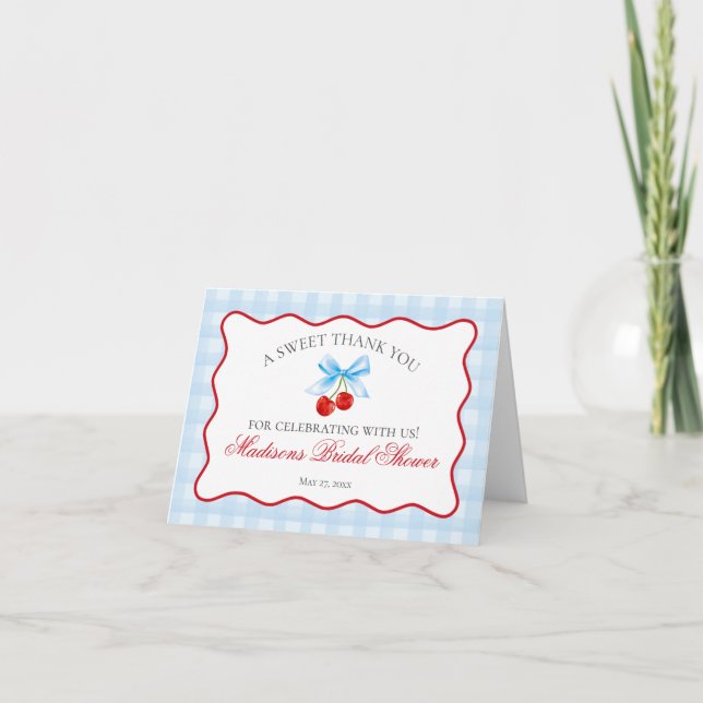 Tarjeta De Agradecimiento Cherry Sweet Pink Coquette Bridal (Anverso)