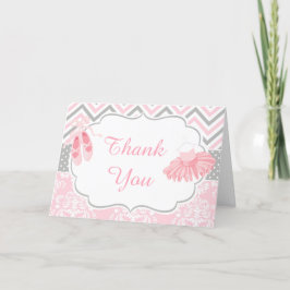 Tarjeta De Agradecimiento Chevron Ballerina rosa y gris gracias