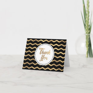 Tarjeta De Agradecimiento Chevron Black and Gold Stripe Gracias