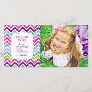 Tarjeta De Agradecimiento Chevron Faux Purpurina Rainbow Gracias