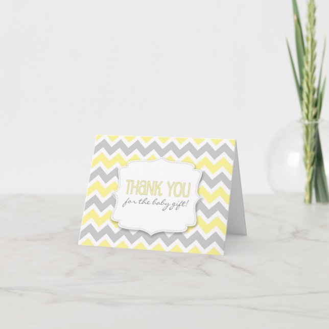 Tarjeta De Agradecimiento Chevron gris amarillo Baby Shower le agradece las (Anverso)