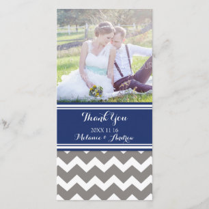 Tarjeta De Agradecimiento Chevron Gris Azul Gracias Cartas Fotográficas Boda