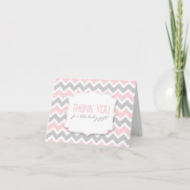 Tarjeta De Agradecimiento Chevron gris rosado Baby Shower le agradece las