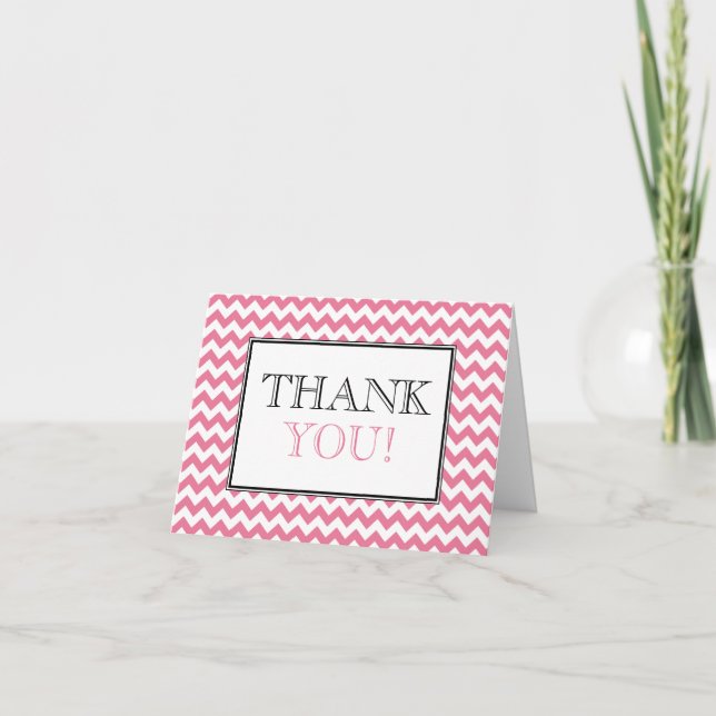 Tarjeta de agradecimiento Chevron rosa y blanco (Anverso)