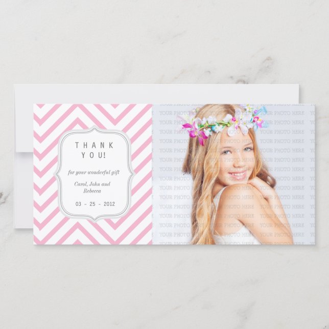 Tarjeta De Agradecimiento Chevron rosado - cualquier ocasión le agradece (Anverso)