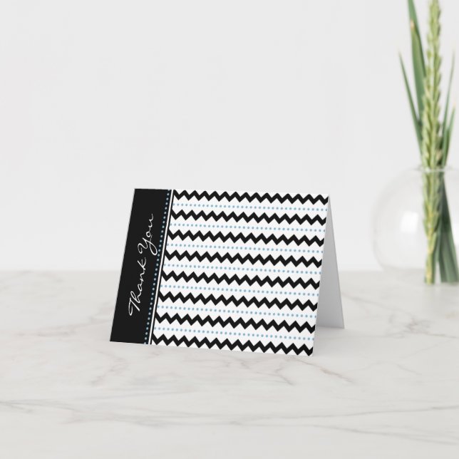 Tarjeta De Agradecimiento Chevron y los puntos azules negros modernos le (Anverso)