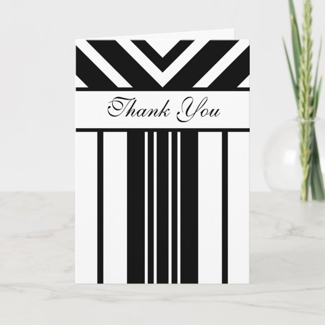 Tarjeta De Agradecimiento Chevrons de franjas blancas y negras gracias tarje (Anverso)