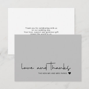 Tarjeta De Agradecimiento Chic Amor y Gracias Escritura Informal Gris Gracia